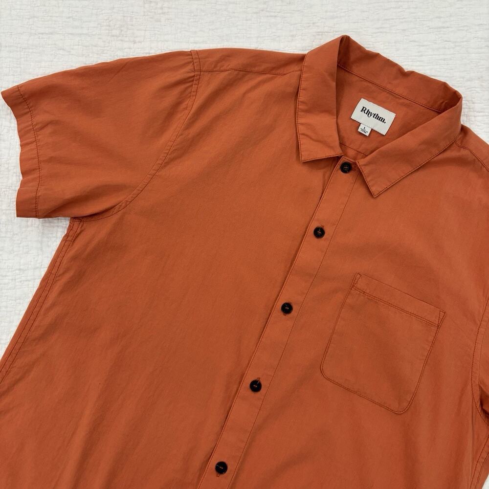 Rhythm Shirt Mens Size Large Orange Cotton Classic Fit Summer Casual